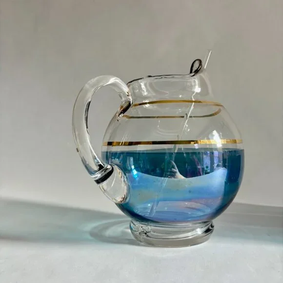 Vintage Iridescent Macbeth Evans Corning Upright Ball Pitcher & Glasses Set - Picture 10 of 14